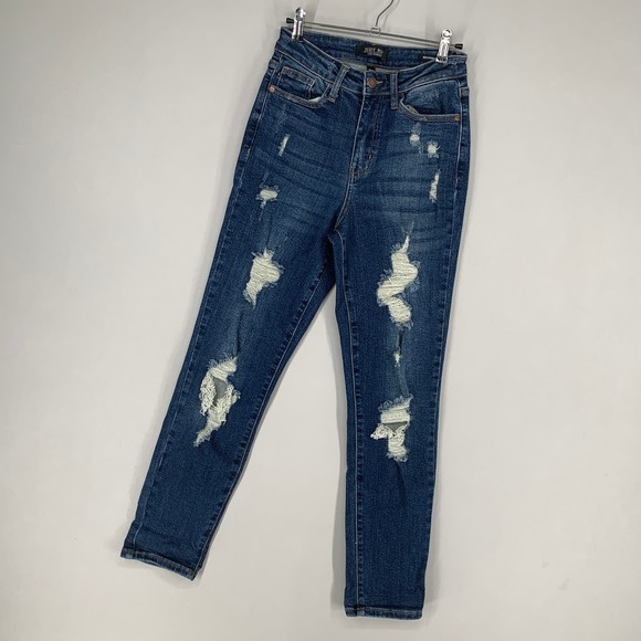 Judy Blue Women Jeans 25 Blue Denim Boyfriend Fit Dark Wash Distressed Adult - Picture 2 of 13